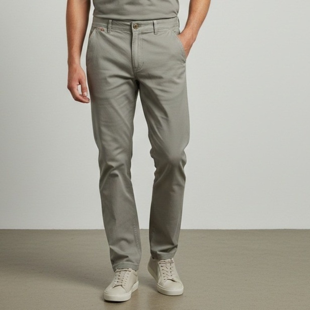 Southern Tide Mens Straight Leg Chino Pants Gray Leather‎ Trim 5-Pocket 36x32